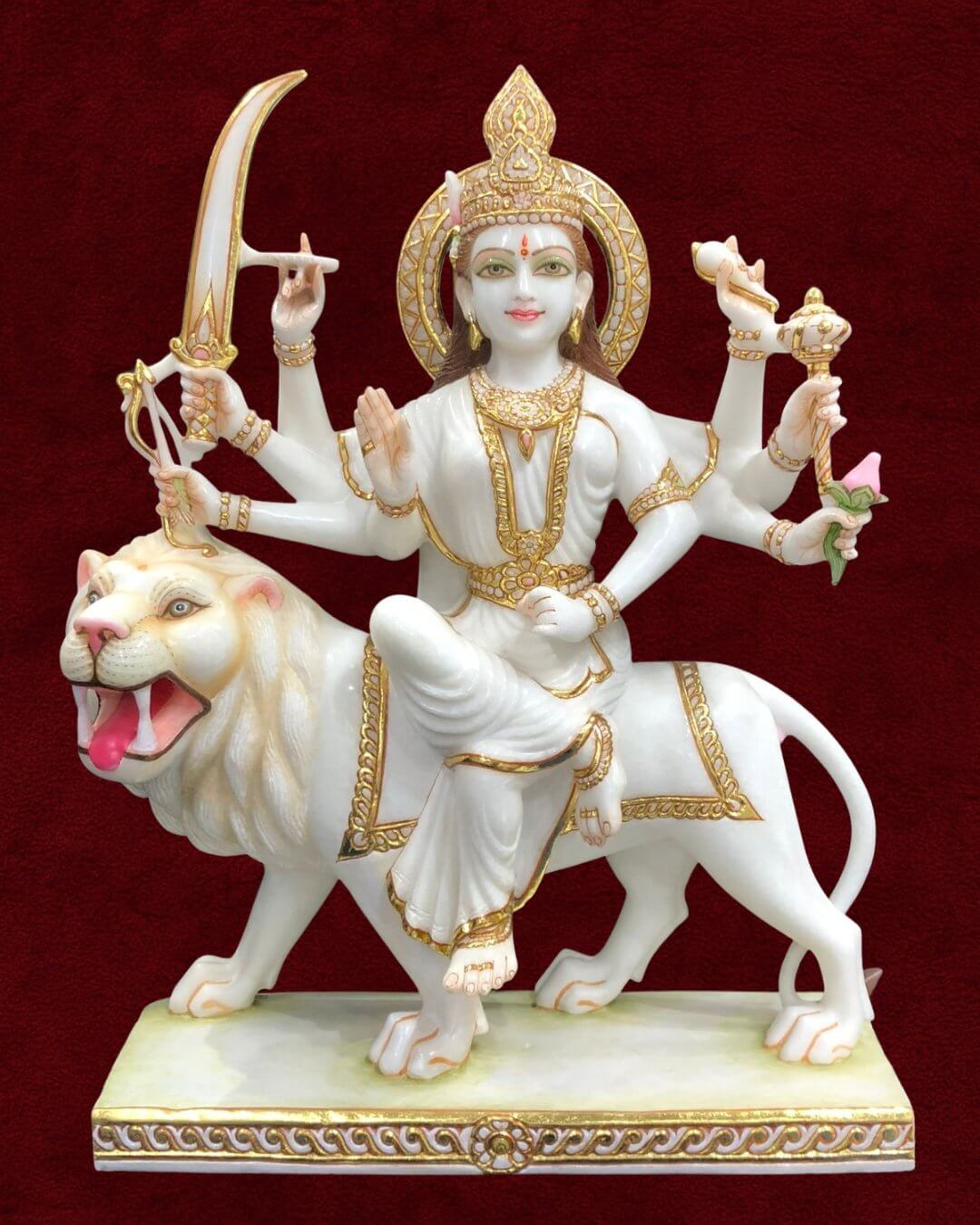 Marble Durga Mata Warrior Form - Fierce Goddess Moorti Premium Handcrafted Temple Moorti